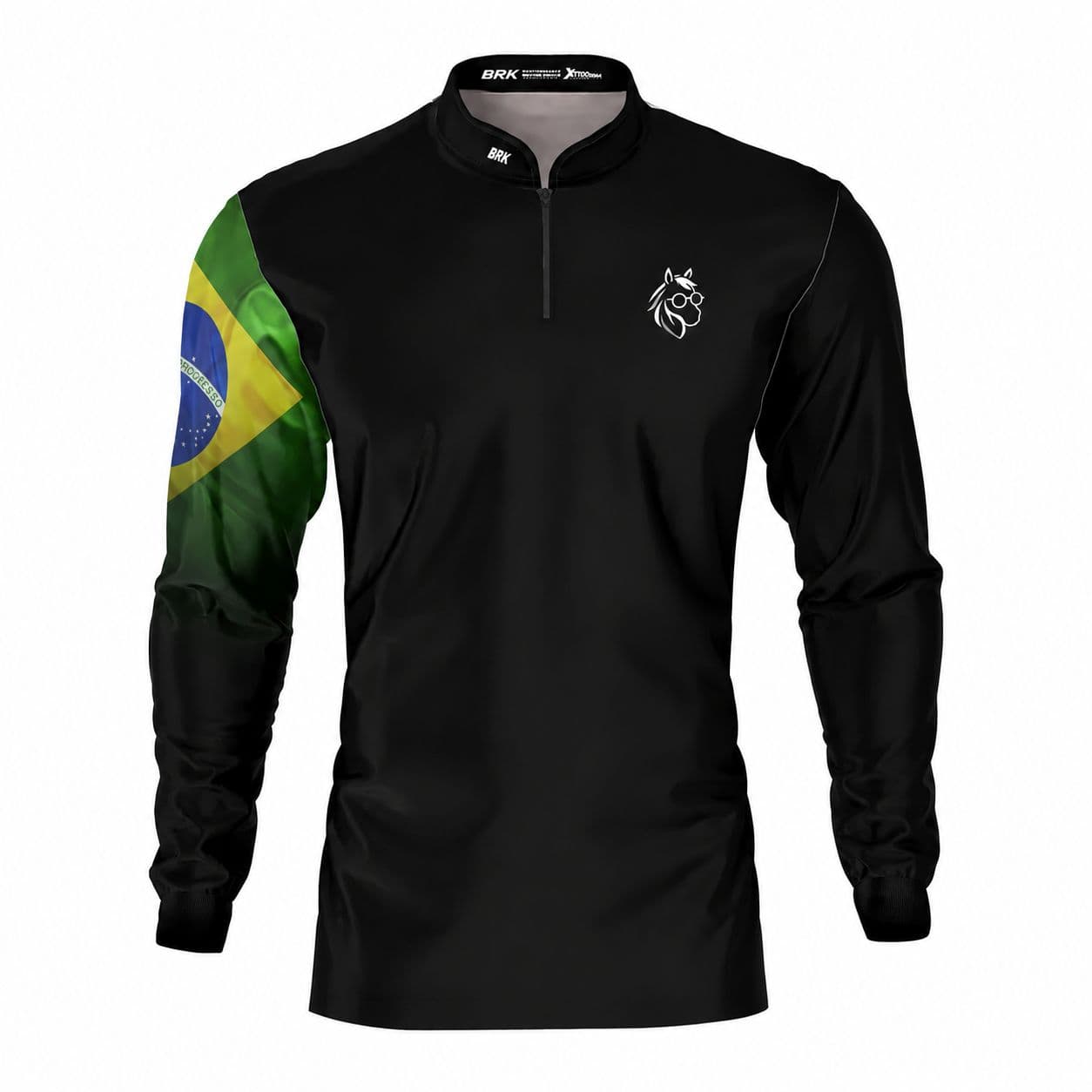 Camisa Térmica Preta Masculina Bandeira do Brasil com Proteção Solar UV50+ - 1