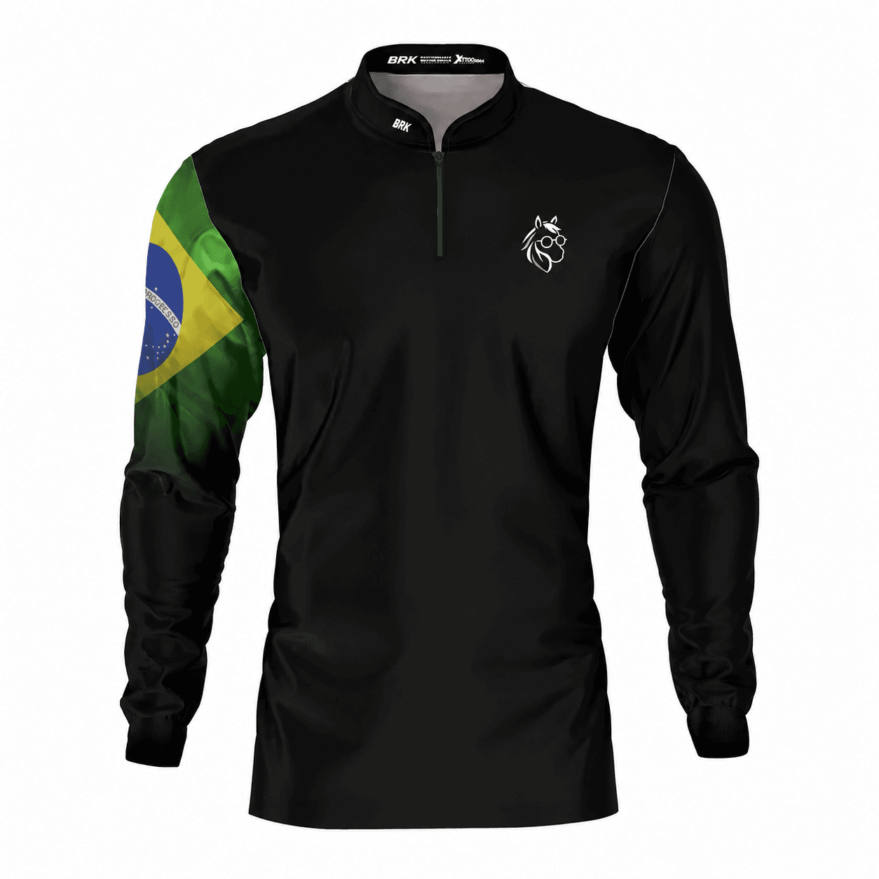 Camisa Térmica Preta Masculina Bandeira do Brasil com Proteção Solar UV50+ - 1